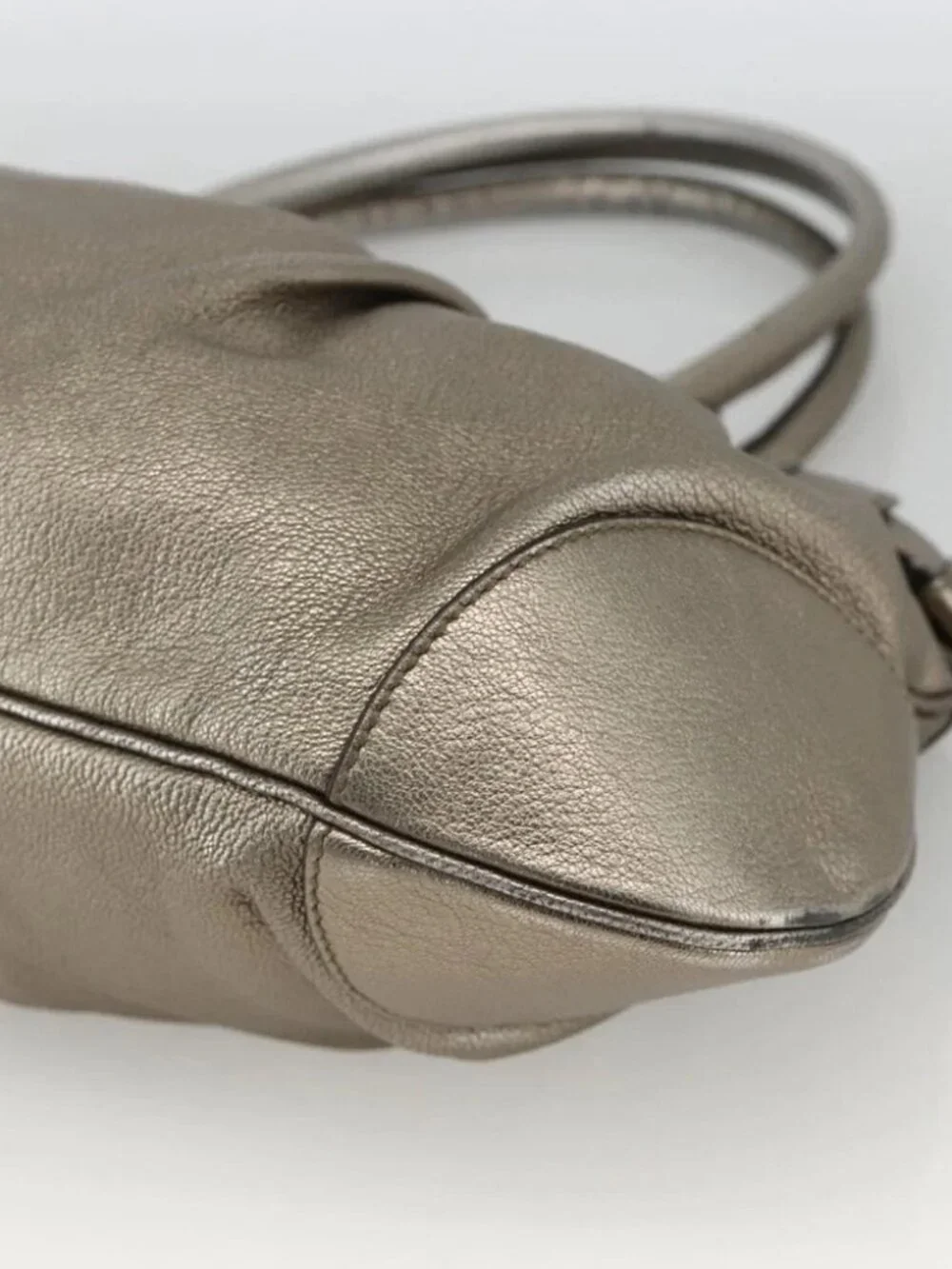 Salvatore Ferragamo Gancini Hand Bag Leather Gold Silver Auth BA11899